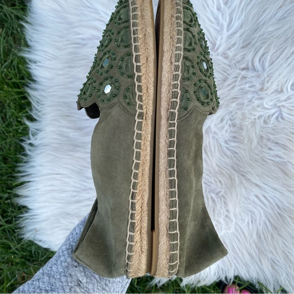 Tory Burch Yasmin Olive Suede Espadrilles Flats 9.5